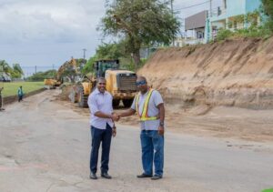 Prime Minister Dr Terrance Drew with the developer of ‘Rock & Dirt Ltd.’ at the site 