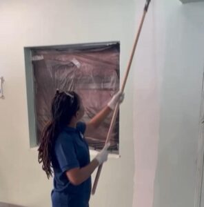First Lady Diani Jimesha Prince while painting a wall at JNF Hospital